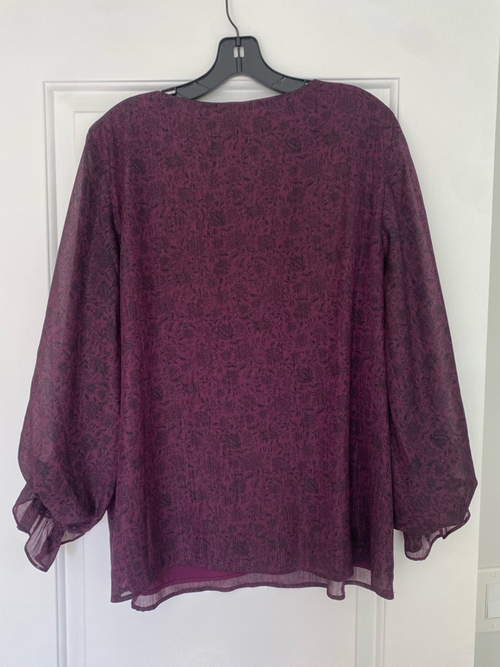 Halogen Plum Shimmer Blouse XL V-Neck Balloon Sleeve Top - Picture 3 of 6